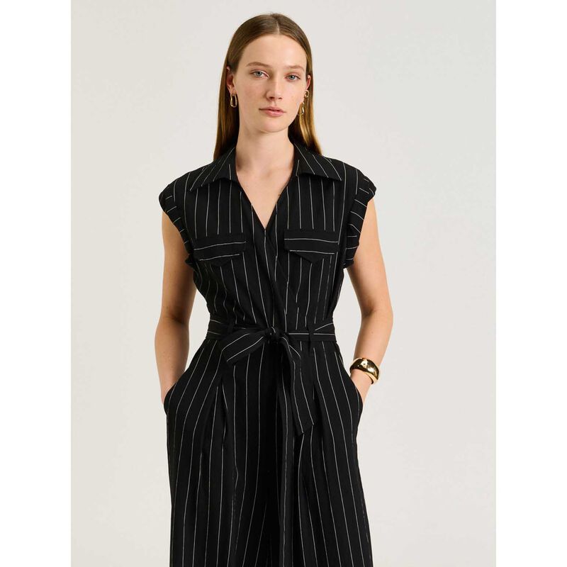 Veronika Maine Wide Pinstripe Jumpsuit image number 3